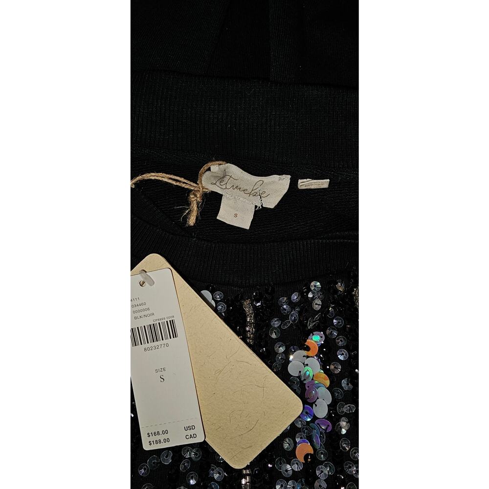 New Anthropologie Let Me Be Disco Sequin Sweatshirt $168 Small Black - Picture 7 of 7
